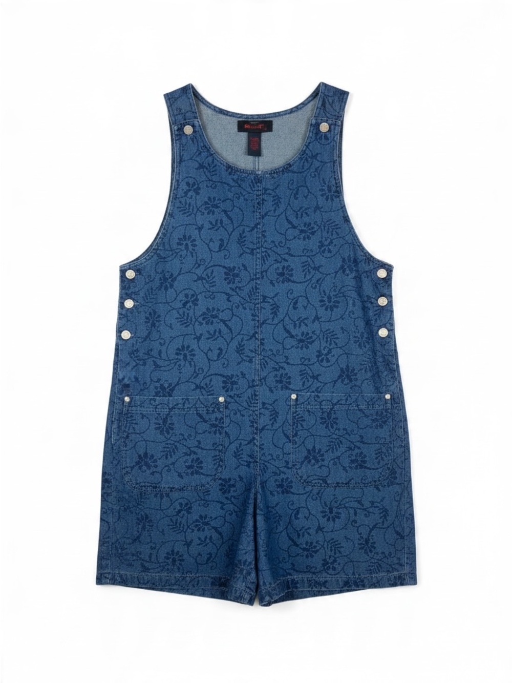 90s Vintage Denim & Co. Floral Denim Romper Shortalls Women's Medium Blue